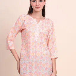 VAIRAGEE Ethnic Motifs Printed Round Neck Three-Quarter Straight Cotton Silk Kurti-image-28
