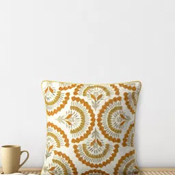Living scapes by Pantaloons White & Rust Embroidered Square Cushion Covers-23