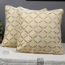 MFD HOME FURNISHING Beige & Gold-Toned 2 Pieces Velvet Square Cushion Covers-13