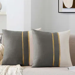 AEROHAVEN Grey & White 2 Pieces Colourblocked Velvet Square Cushion Covers-52