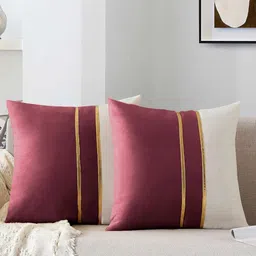 AEROHAVEN Purple & White 2 Pieces Colourblocked Velvet Square Cushion Covers-39