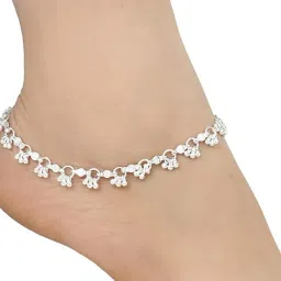 Silver Plating full White metal Anklets pair for women Girls payal latest Indian traditional Fancy collection with ghunghru foot jewellery Sterling Silver Anklet-image-3