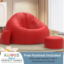 flipkart perfect homes XXXL CuddleMist Sofa With Free Cushion and Puffy , Red Teardrop Bean Bag With Bean Filling image 3