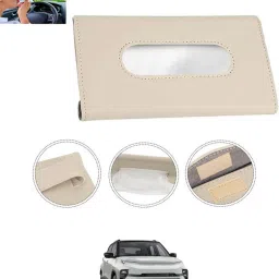 Beige Leatherite Rectangle Shape Fancy Design Tissue Dispencer For Car-125 Vehicle Tissue Dispenser-3