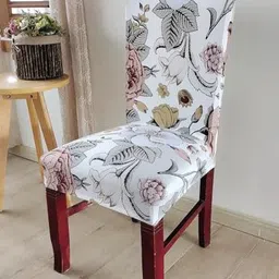 HOUSE OF QUIRK Beige 8 Pieces Floral Printed Stretchable Chair Covers image 5