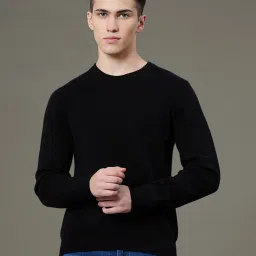 Men Solid Round Neck Black Sweater-image-96