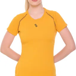 Women Solid Round Neck Polyester Yellow T-Shirt-image-40