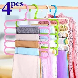 4 Pieces Multi-Purpose 5 Layer Pants Clothes Hanger Wardrobe Storage Organizer Plastic Hangers Steel Shirt Pack of 4 Hangers ForShirt-5