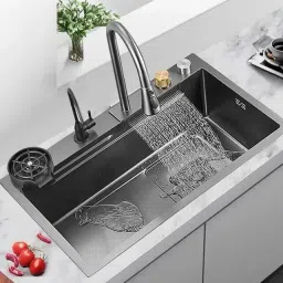30x18x9,Kitchen Sink Waterfall and Pull-down Faucet Set Kitchen Sink with RO Tap SRC_01 Vessel Sink-image-78