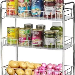 Containers Kitchen Rack 3-Tier Multi Use Kitchen Counter(Top/Under) Storage/Home Organizer/Bathroom Self Steel-image-5