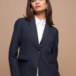 Women Striped Single Breasted Casual Blazer-image-44