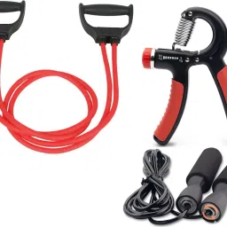 Gym Combo of Toning Tube with Hand Gripper and Skipping Rope Fitness Accessory Kit Kit-image-61