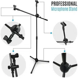 techtest Mic Stand for Singing Microphone Stand Dual Mike Stand for Studio Recording Microphone Stand image 2