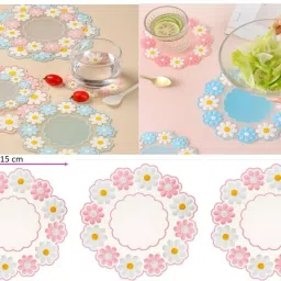 Silicone Hot Pot Holder/Hot Mat/Dining table mat(3 set) SIZE-15CM COLOUR-PINK mat finish Trivet-3