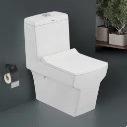 Western Floor Mounted One Piece Water Closet Ceramic Western Toilet/Commode/ European Commode Square With Soft Close Seat Cover For Lavatory, Toilet(EXPLORE) Western Commode-19