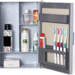 Small (Size: 10x14x4 Inch) MINI Plastic Bathroom Mirror Storage Basin Cabinet Plastic Wall Shelf-image-95