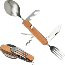6 in 1 Camping Cutlery Set with Wood Handle Stainless Steel Folding Utensil Set Stainless Steel Cutlery Set-image-50