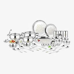 Pack of 64 Stainless Steel Floral Dinner Set, Heavy Gauge with Permanent Laser Design Dinner Set-image-15
