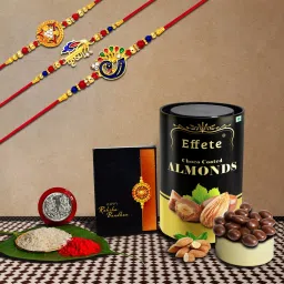Designer Rakhi Combo for Brother with Chocolate Almond(96-GM)Rakhi Set|K3_320+321+322_CA Assorted Rakhi Set-image-1