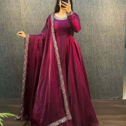 Embroidered Silk Blend Stitched Anarkali Gown-picture-11
