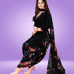 Unstitched Crepe Salwar Suit Material Floral Print-image-6