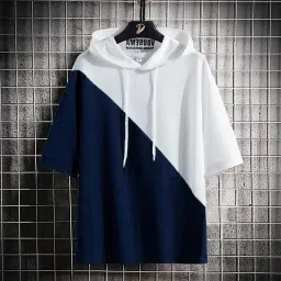 Men Colorblock Hooded Neck Cotton Blend White T-Shirt-image-38
