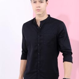Men Slim Fit Solid Mandarin Collar Casual Shirt-image-17