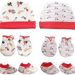 100% Cotton Baby Caps, Mittens and Booties Combo Set for 0-6 Months -Pack of 2-15