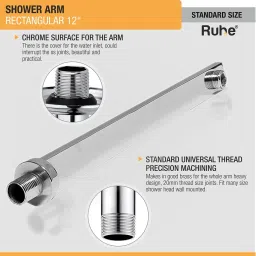 ruhe Rectangular Shower Arm (12 Inches) with Flange Fixed Mount image 3