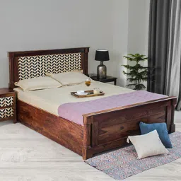 fabuliv Raison Queen Size Hand Painted Bed In Teak Finish With Box Storage-picture-13