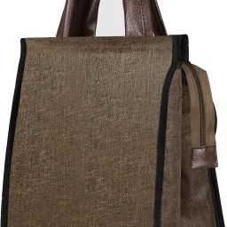 Khakhi Faux Leather & Linen PVC Cotted Fabric Tiffin + Picnic bag GR-TB09 Lunch Bag-image-8