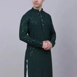 Men Self Design Cotton Blend Straight Kurta-image-8