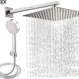ANMEX COMBO of SS304 UltraSlim High Pressure Rainfall Shower Head With Shower Fit Arm HandShower (ABS),SS304 1.5mtr Tube And Hook 10X10+24Inch Arm+HandShower Set)-picture-10