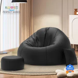 XXXL CuddleMist Sofa With Free Cushion and Puffy , Black Teardrop Bean Bag With Bean Filling-80