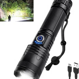 crentila 375 (ZOOMABLE METAL LED TORCH) 5 Modes Flashlight, Super Bright 200W LED Light Torch image 1