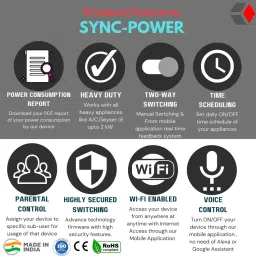 Robsync Sync Power-Smart Switch 20A-2kW-1CH Wireless Mobile App Controlled (Suitable for Heavy Load Appliances like A/C , Geyser , Heater , Blower , Pump etc.) Smart Switch image 2