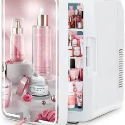 Skincare Fridge with Mirror and Lights, Mini Fridge for Skin Care, 4 Liter AC/DC Beauty Fridge, Portable Refrigerator Makeup Fridge Thermoelectric Cooler 4 L Compact Refrigerator-image-7