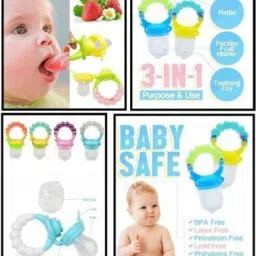 child chic Baby's BPA-Free Silicone Nipple Food Nibbler for Fruit and Veggie with Rattle Handle Teether and Feeder Feeder image 3