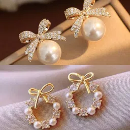 Korean Earrings Earrings For Girls | Women Earrings | Earrings Alloy Earring Set Pearl, Diamond Alloy Stud Earring-image-35