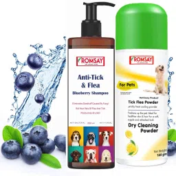 Tick & Flea Blueberry Shampoo 200ML + Tick & Flea Lemon Powder 140GM For Pets Flea and Tick, Allergy Relief, Anti-itching, Anti-fungal, Anti-microbial, Itch Relief Blueberry, Lemon Dog, Cat Shampoo-9