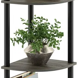 Engineered Wood 4 Tier Corner Shelf Floor Standing Home Decor Corner Racks Wooden, Plastic Wall Shelf-9