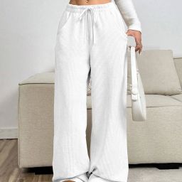 Women Loose Fit White Viscose Rayon Trousers-image-42