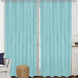 saral home Teal Polyester Solid 9 ft Light Filtering Eyelet (Set of 2) Door Curtains-picture-40