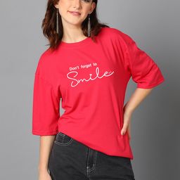 kotty Women Printed Round Neck Cotton Blend Red T-Shirt-picture-12