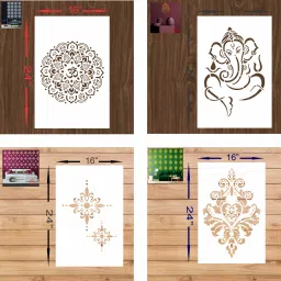 WALL PAINTING FOR (Size:- 16X24 Inch Theme- Rangoli.Ganesh.Damask and Modern Pattern Design Suitable For Kids Room, Home Entrance, Office & Pooja Room Decoration Stencil-image-49