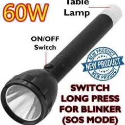 hasru New 2 in 1 900 M Range Long Beam 2 Mode Waterproof Rechargeable Battery Penlight Waterproof Light Led Flashlight Torch 60 W Emergency Table Lamp LONG PRESS FOR BLINKER Torch 3 hrs Torch Emergency Light image 2