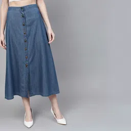 codaisy Women Solid A-line Blue Skirt-picture-11