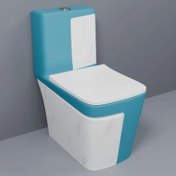 C/T018 Premium Quality Shining Matt SKY Blue Commode With White Marble Finish And Round Flush Button Western Commode-3