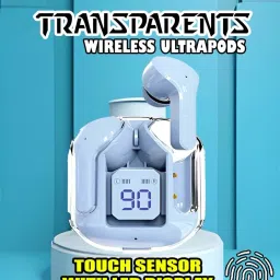 crecro Ultrapod Bluetooth Earbuds Headset Crystal Transparent Design,LED Display BK29 Smart Headphones-image-3