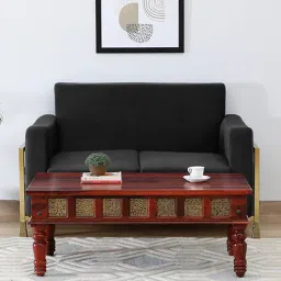 mudramark from pepperfry Aakrit Sheesham Wood Coffee Table In Scratch Resistant Honey Oak Finish With Brass Cladding,-picture-26